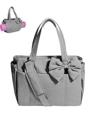 Women Grey Crossbody Tote Bag Pockets Laptop Work Shoulder Bag